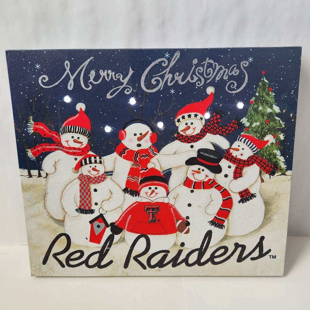 Texas Tech TTU Merry Christmas Red Raiders Snowman Lightup Canvas Wall Art WORKS
